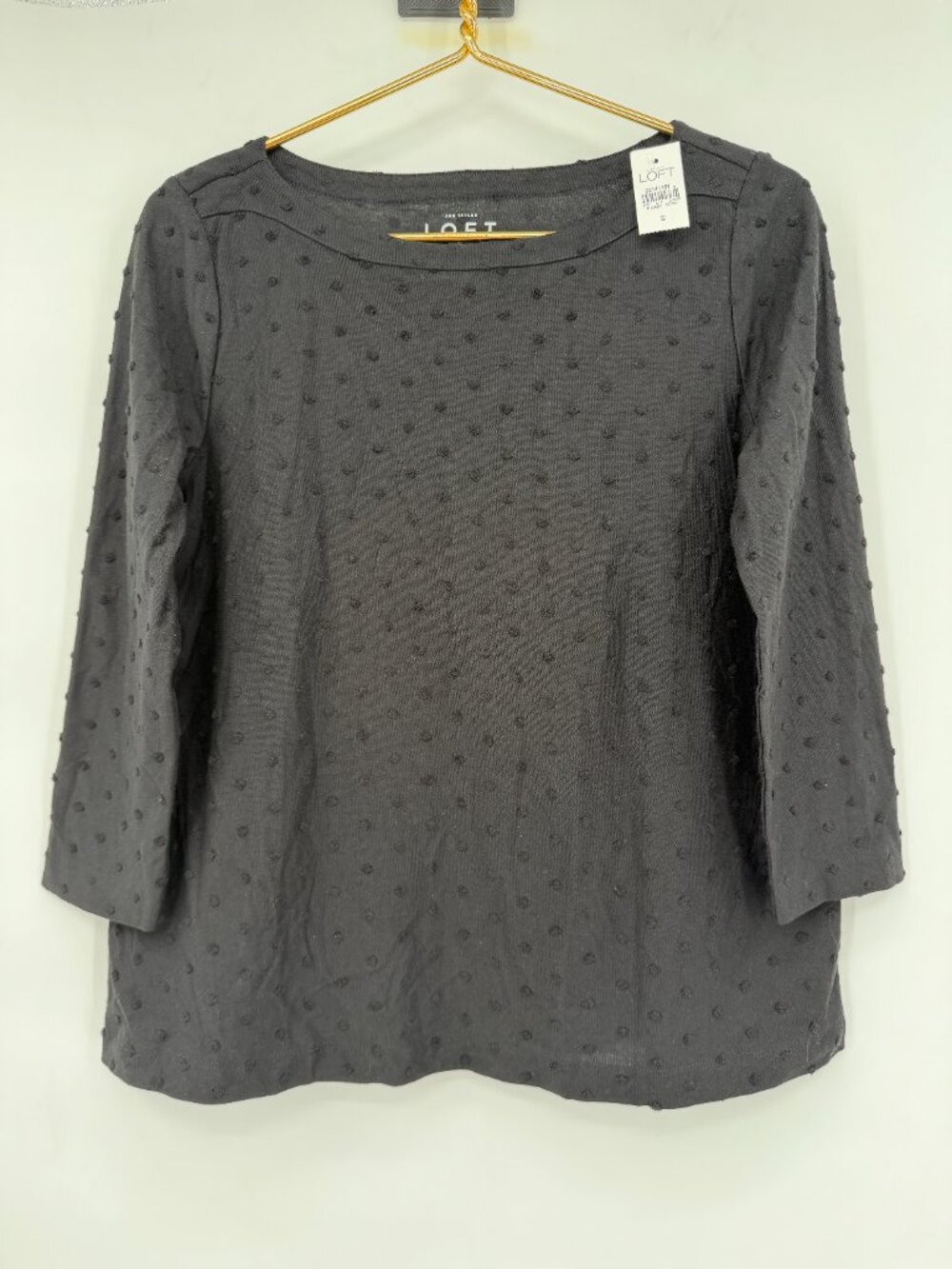 LOFT Black Swiss Dot 3/4 Sleeve Cotton Blend Blouse Top Size S